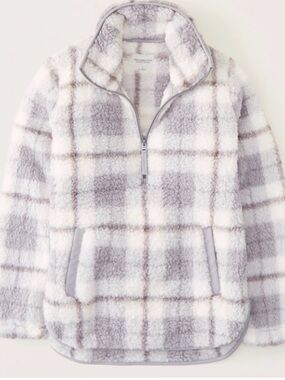 Abercrombie & Fitch Cream and Light Gray Sherpa Jacket